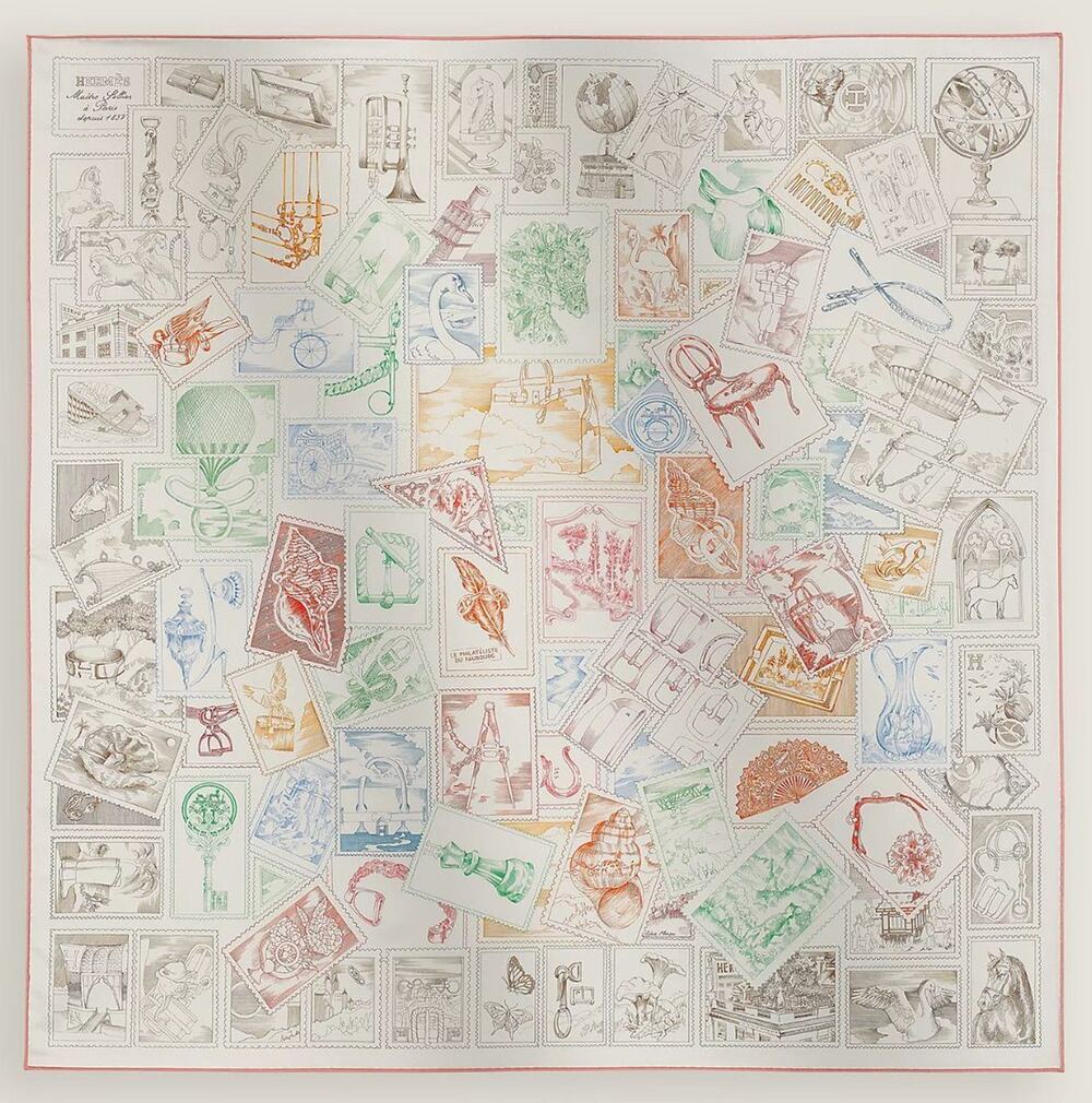 Hermes Le Philateliste du Faubourg 90cm Silk Scarf